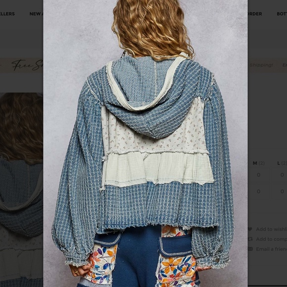 POL “ Daisy “ POL V-Neck Textured Denim Hoodie Top 24AB - Picture 4 of 6